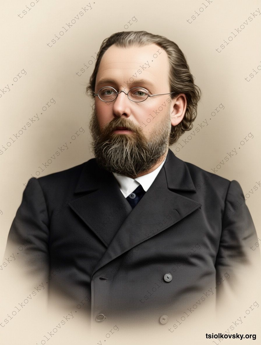 Tsiolkovsky - a teacher at the Kaluga Diocesan Women's School in the 1908-1909 academic year. Tsiolkovsky - a teacher at the Kaluga Diocesan Women's School in the 1908-1909 academic year. The photograph has been restored and colorized using modern technology. Source of the digital copy of the original black and white photograph: Wikimedia Commons (Public Domain). Restored and colorized version of the photograph. Digital restoration & colorization: Mykola Krasnotup.